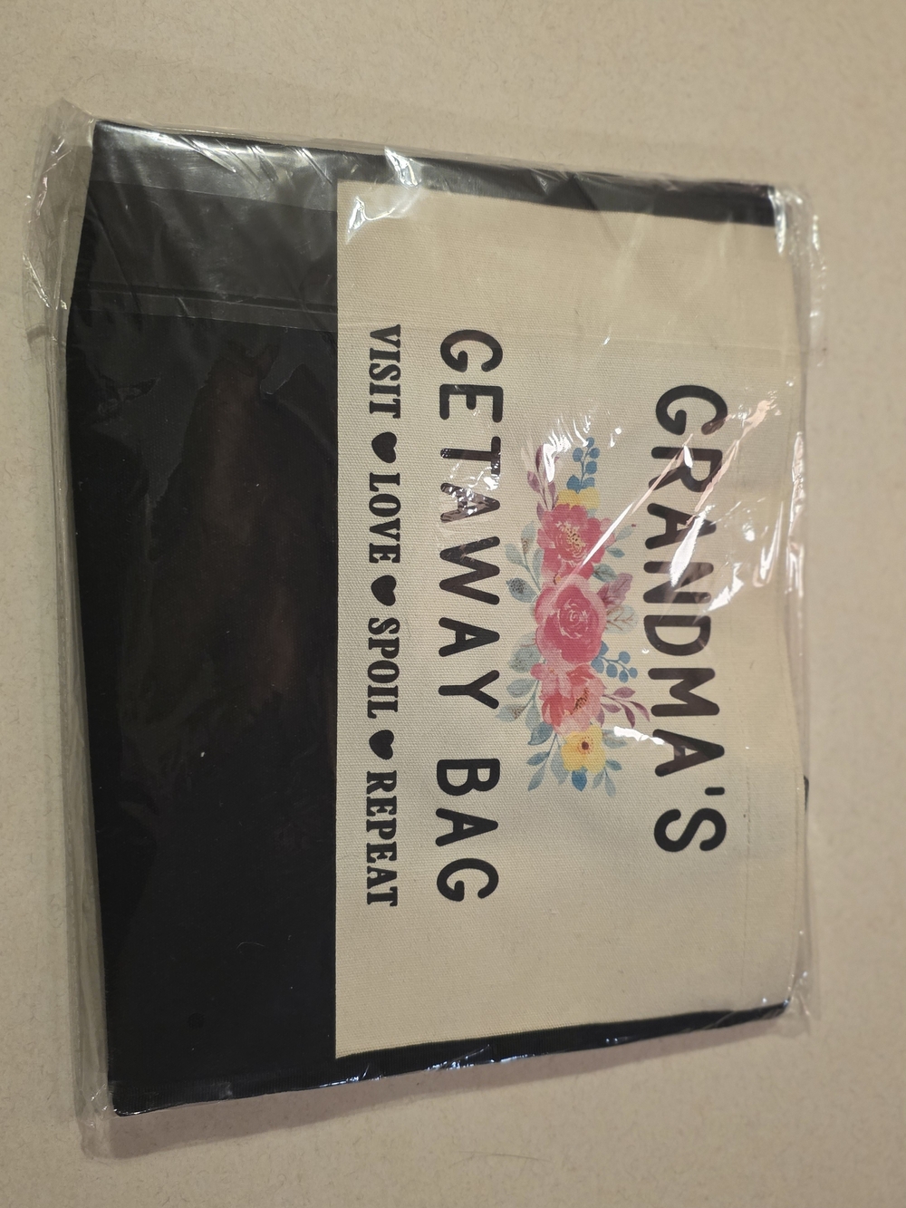 Grandma's Getaway Bag - Black & Cream Floral Travel Pouch
